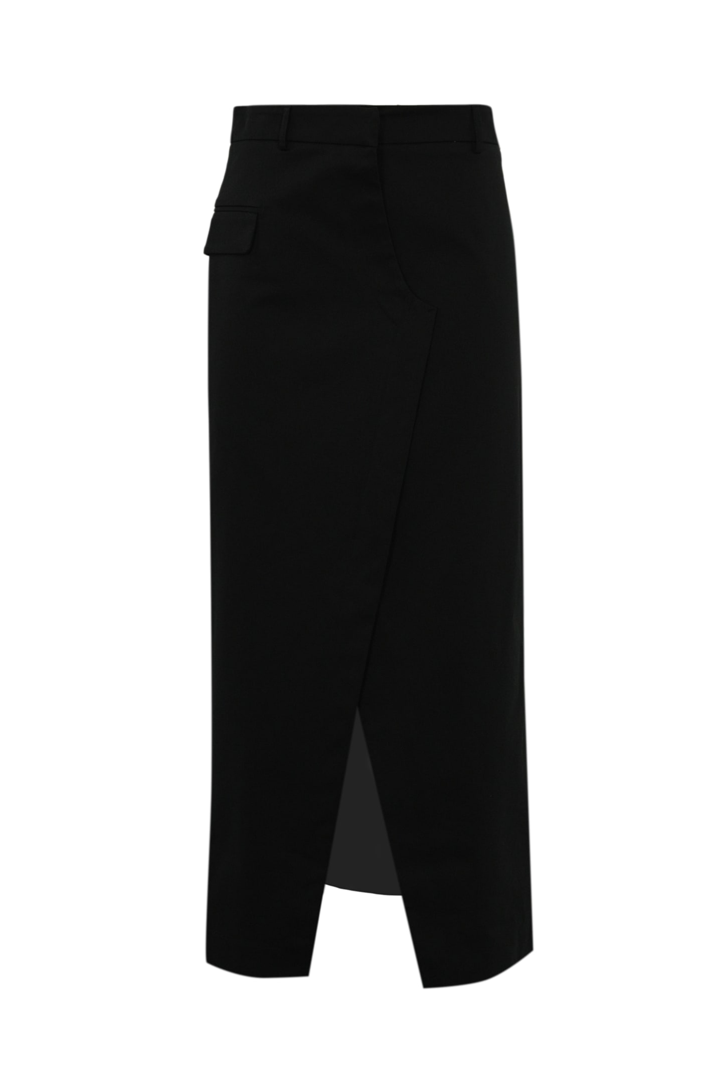 Liviana Conti Midi Skirt With Slit In Black Cotton