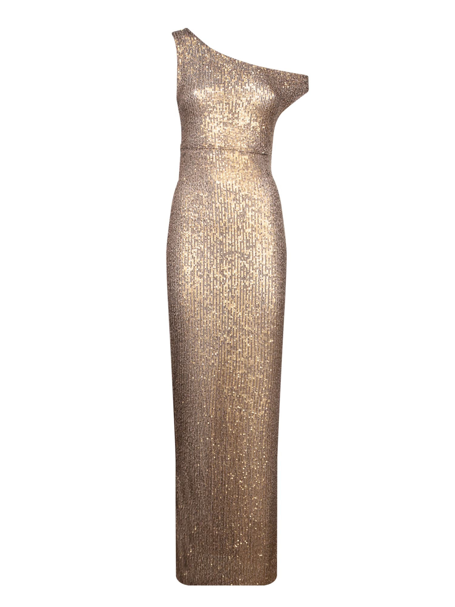 Norma Kamali Long Drop Sequin Gold Dress