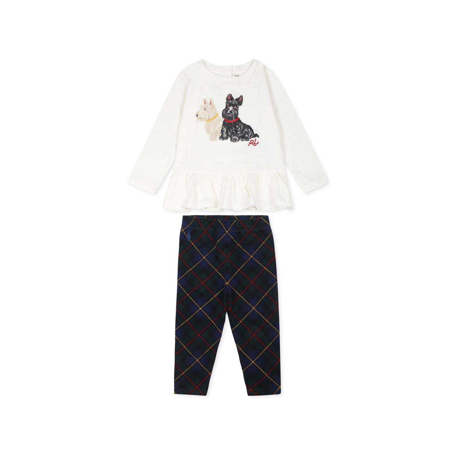 Ralph Lauren Ivory Set For Baby Girl With Dog Print