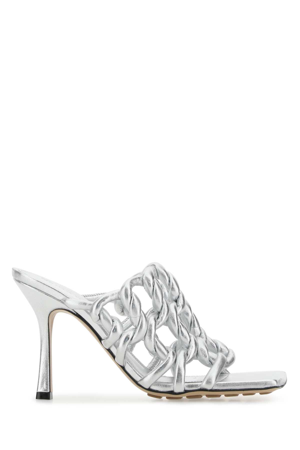Bottega Veneta Silver Leather Stretch Mules