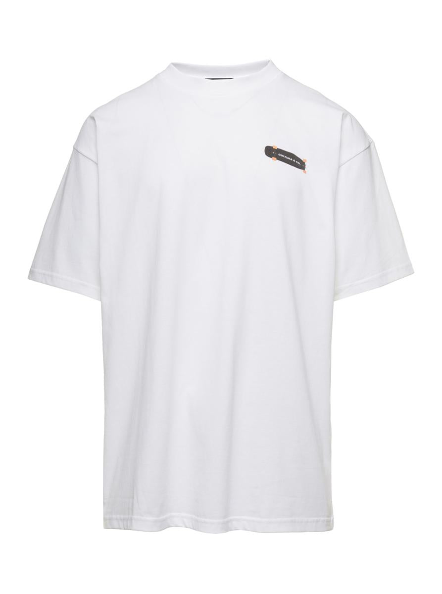 White Crewneck T-Shirt With Skate Logo Print In Jersey Man