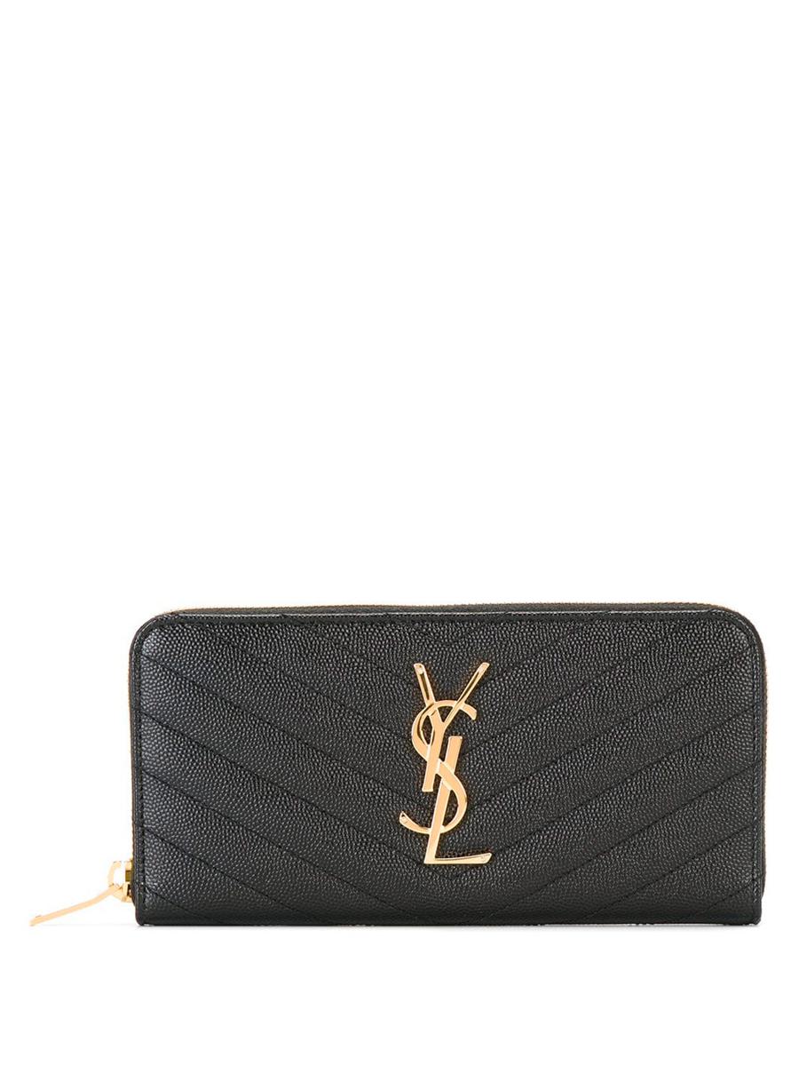 Saint Laurent Cassandre Matelassé Zip Around Wallet In Grain De Poudre Leather Accessories