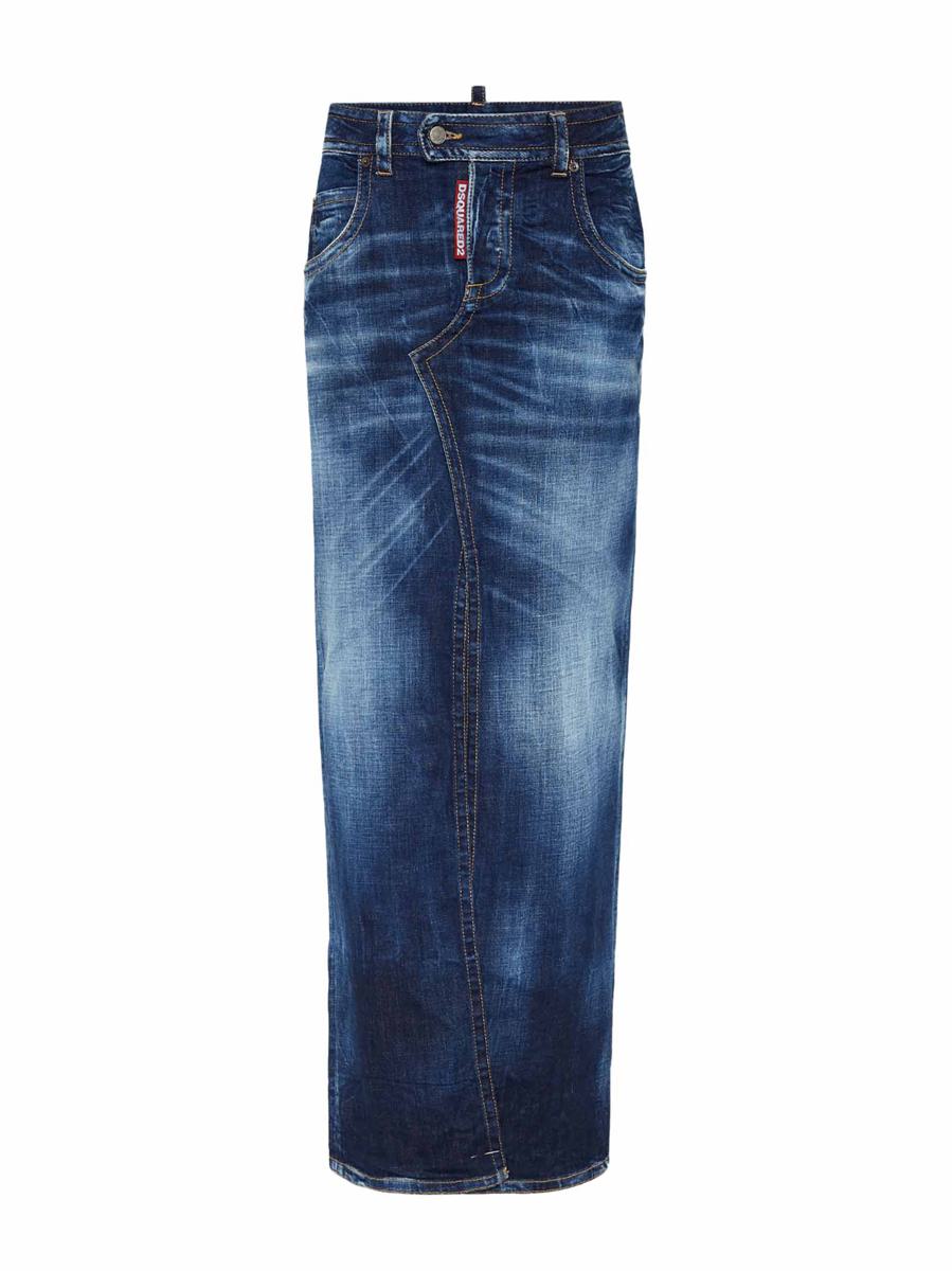 DSQUARED2 Medium Wash Front Split Long Skirt