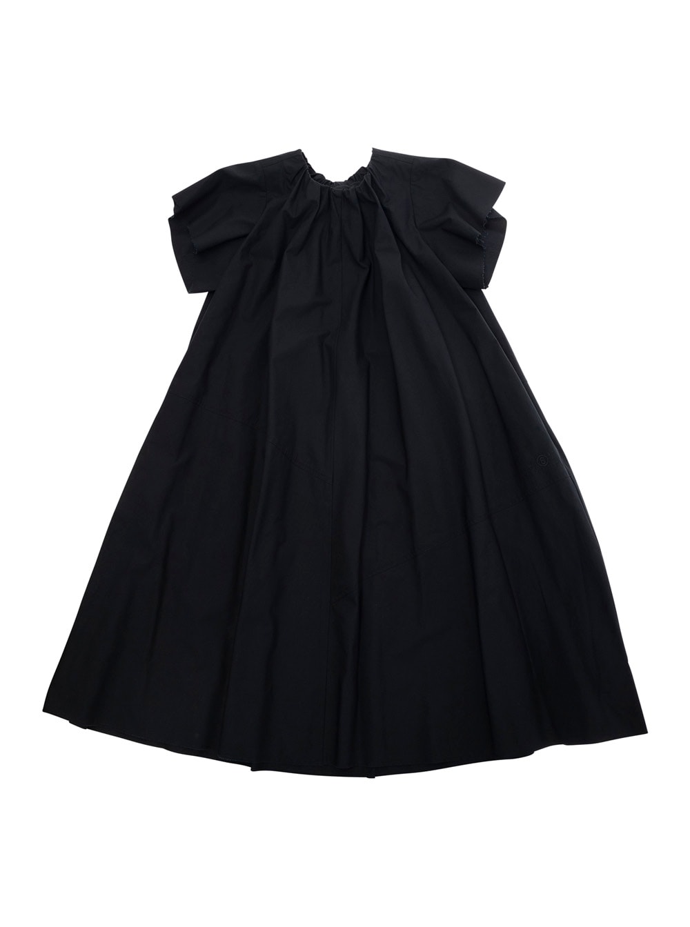 MM6 Maison Margiela Black Crewneck Dress With Short Draped Sleeves In Cotton Girl