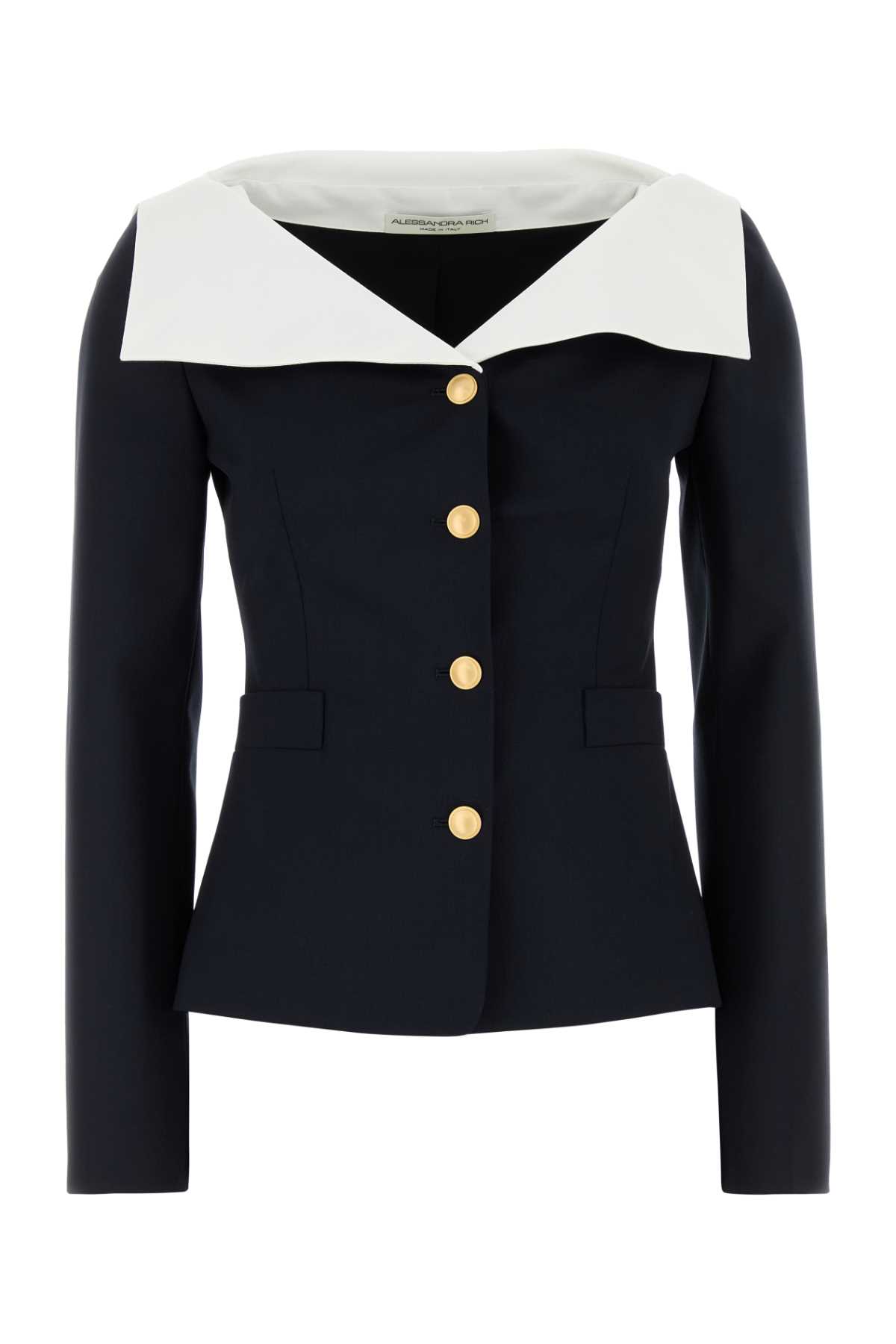 Alessandra Rich Navy Blue Stretch Wool Blazer