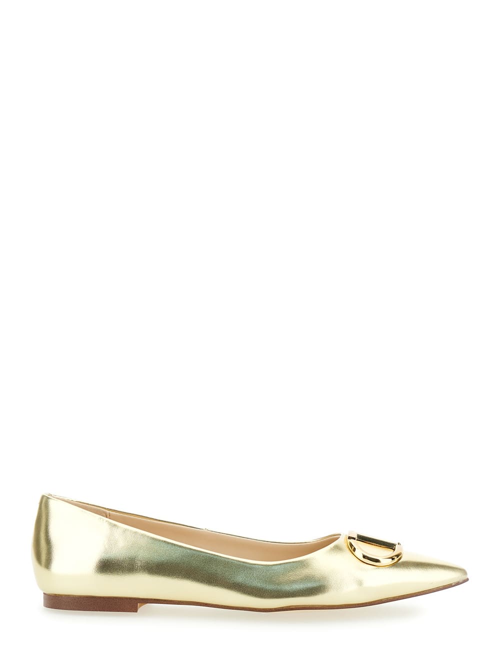 TwinSet Gold Tone Ballet Flats With Oval T Detail In Laminated Leather Woman