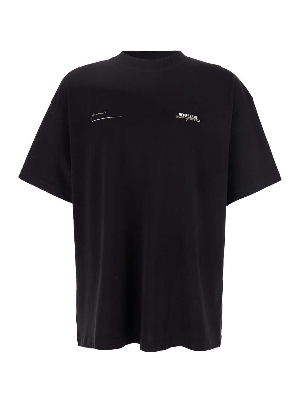 REPRESENT patron Of The Club Black Crewneck T-shirt With Front And Back Logo Print In Cotton Man