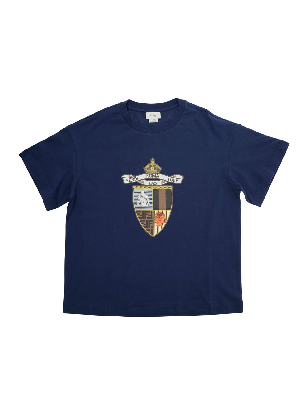 Fendi Blue T-shirt With Round Neck And Maxi Logo Print On The Front In Cotton Boy