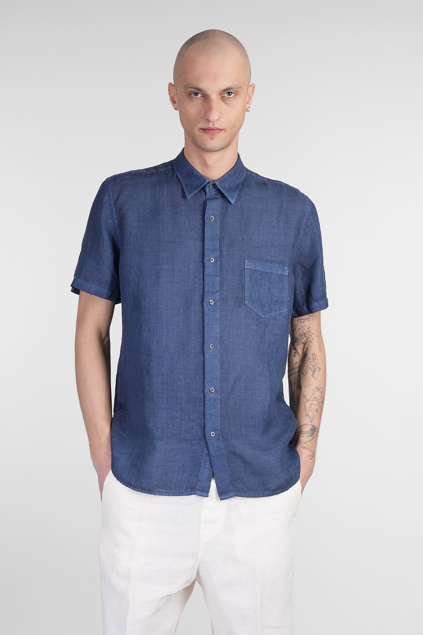 120% Lino Shirt In Blue Linen