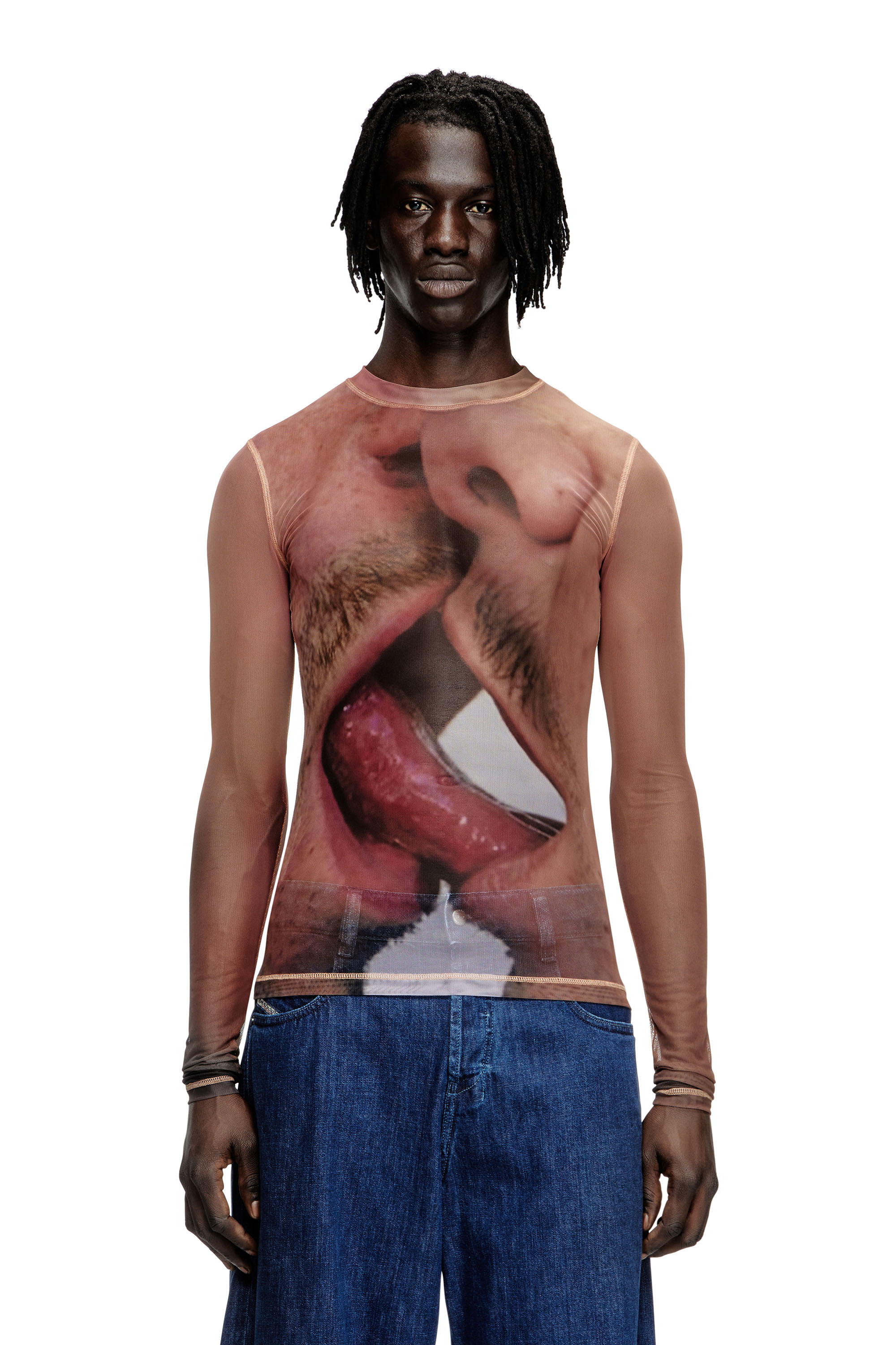 Diesel - Long-sleeve top in printed technical mesh - T-Shirts - Unisex - Pink