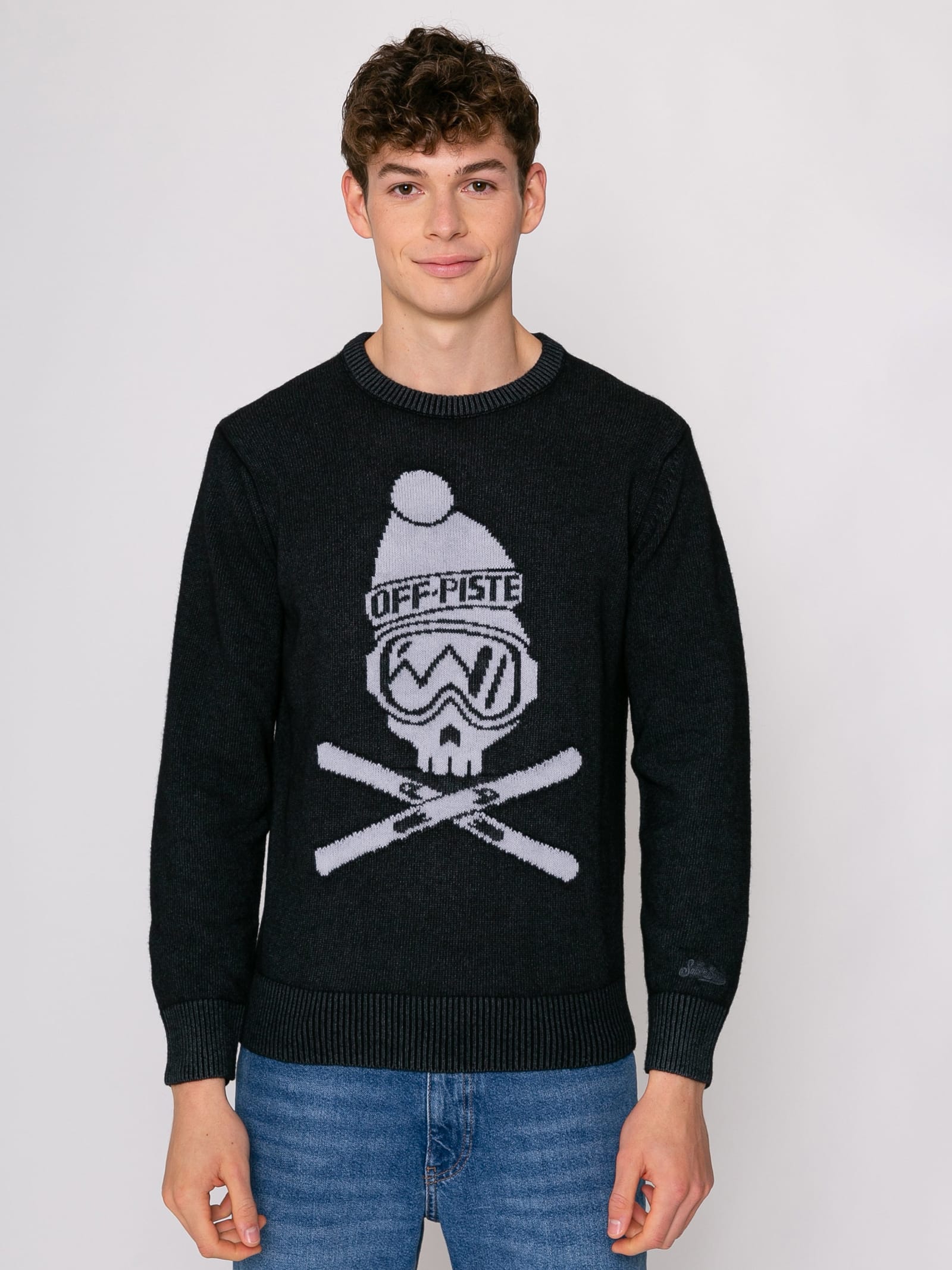 MC2 Saint Barth Man Black Sweater Off Piste Skull