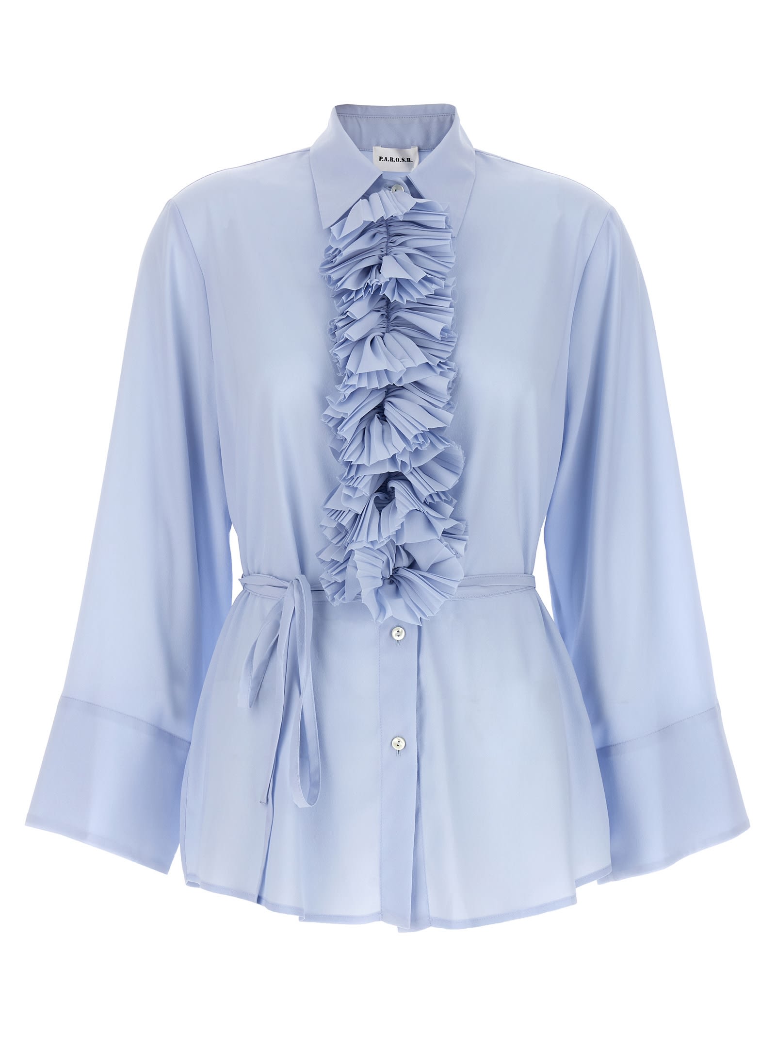 Parosh Light Blue Shirt With Ruffles