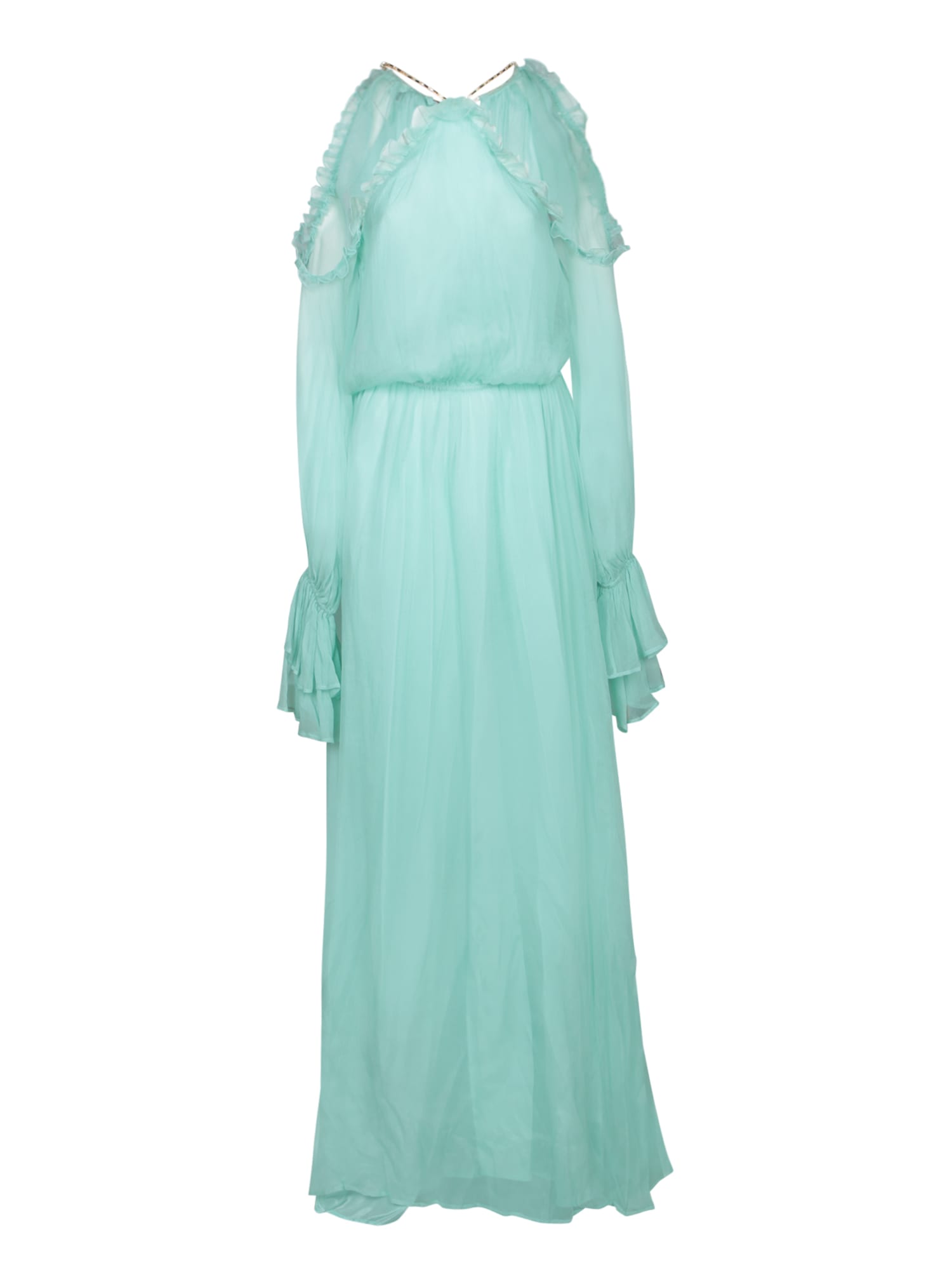 Amen Long Aqua Green Silk Chiffon Dress