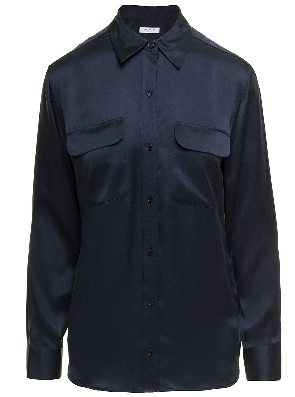 signature Navy Blue Long Sleeves Shirt In Silk Woman Equipment