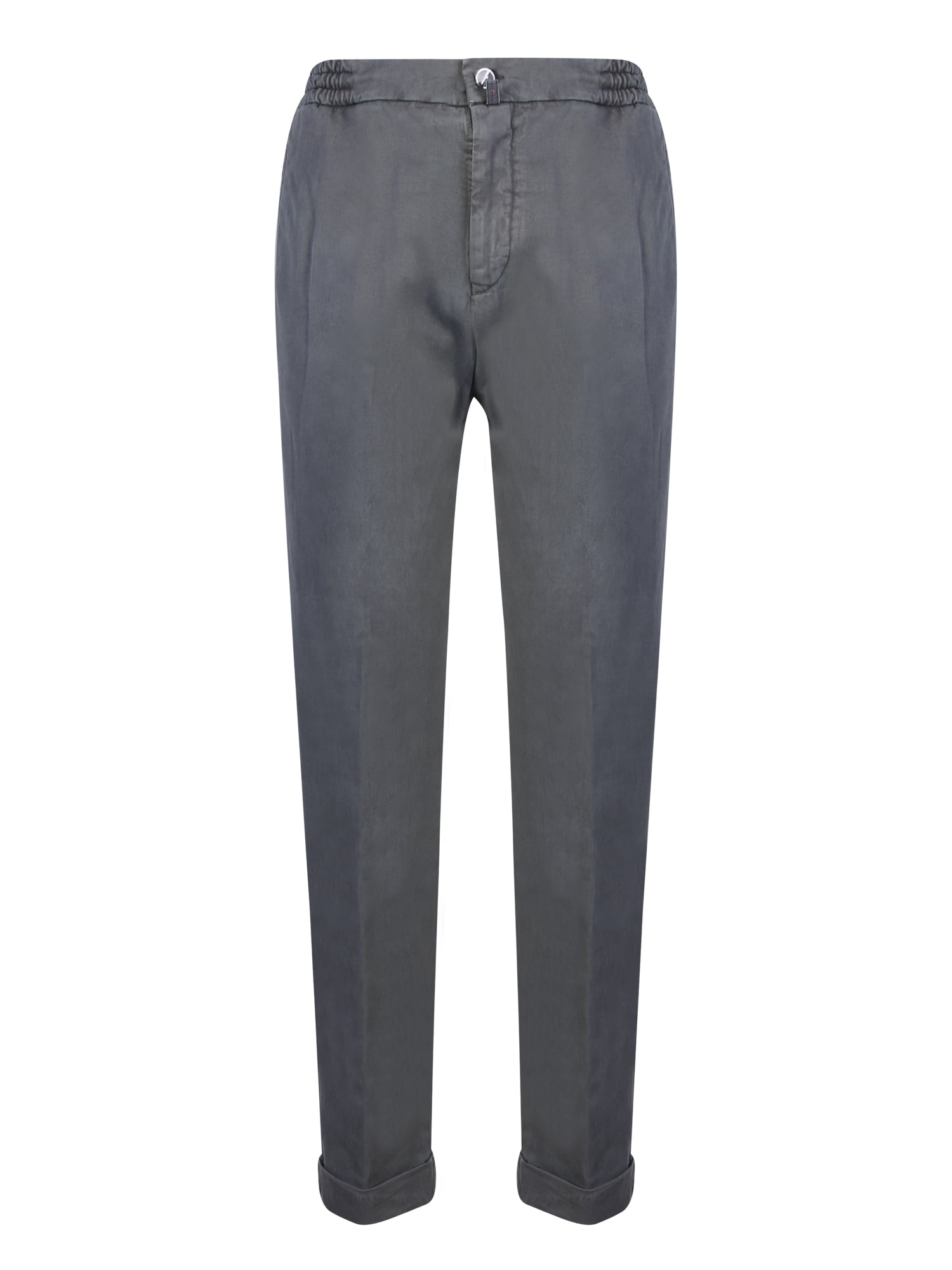 Kiton Drawstring Lyocell And Cotton Pants In Grey