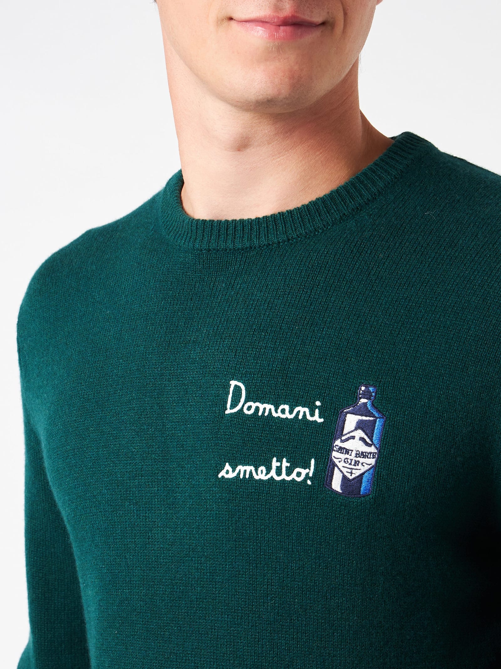 MC2 Saint Barth Man Crewneck Sweater With Domani Smetto Embroidery