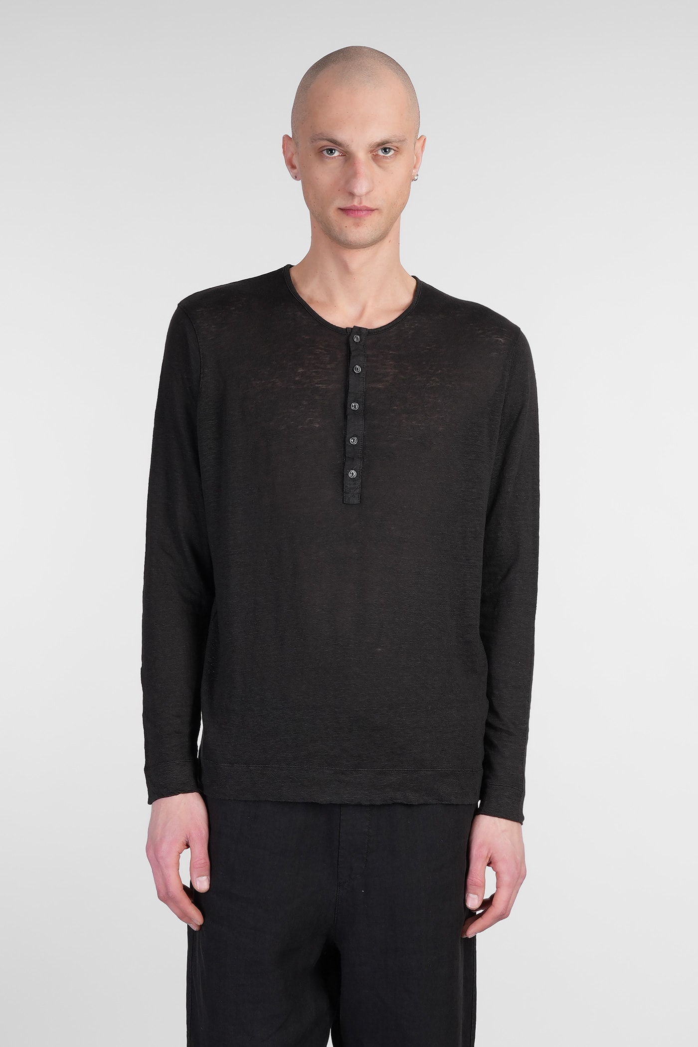120% Lino T-shirt In Black Linen