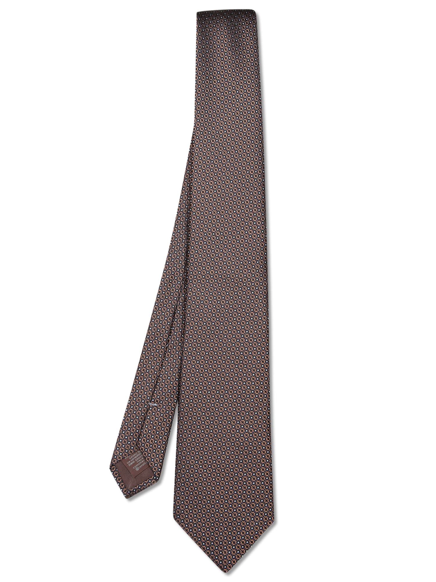 Canali Geometric Micro Pattern Beige And Black Tie