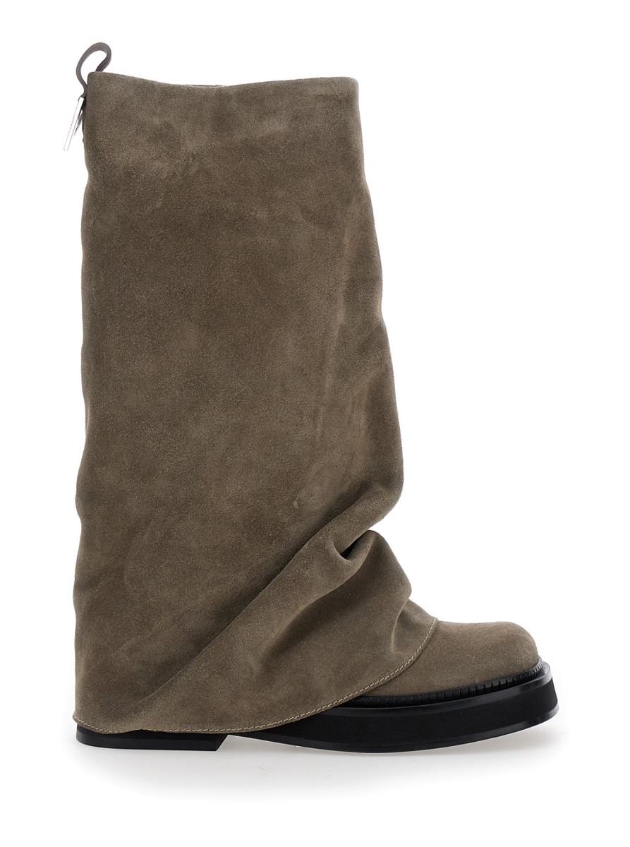 'Robin' Beige Boots With Logo Plaque On The Rear And Pull-Tab At The Heel In Suede Leather Woman