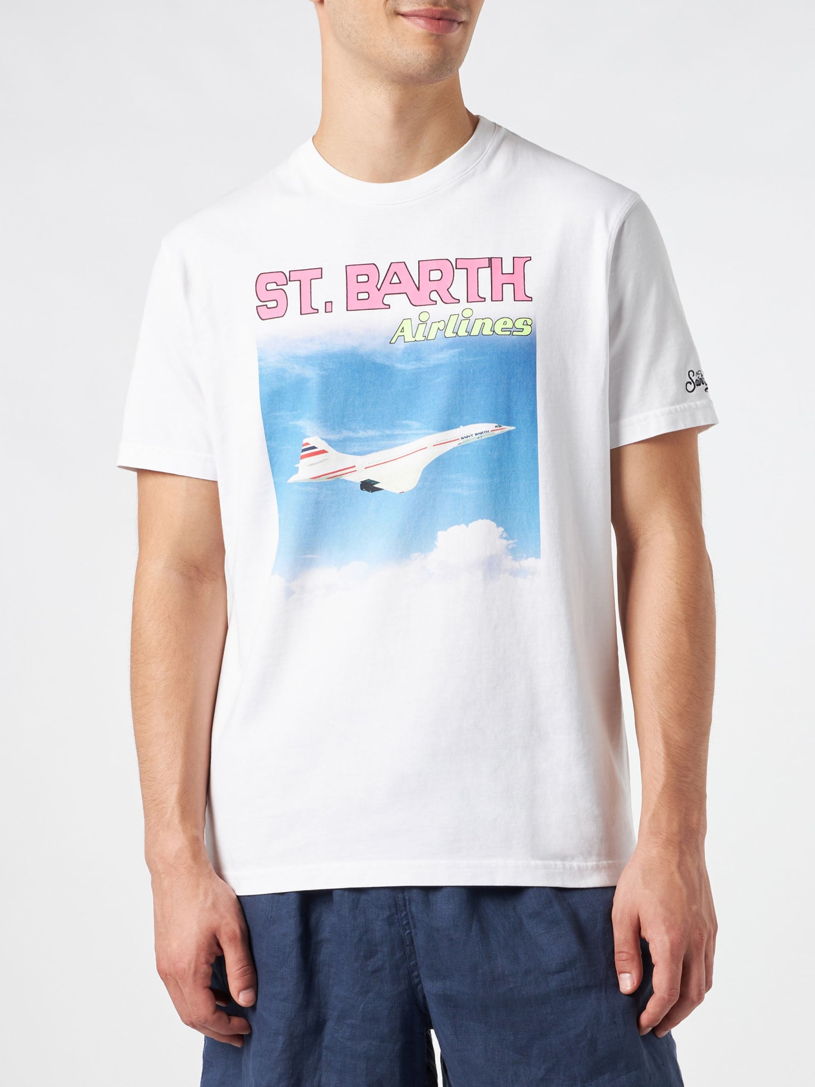 MC2 Saint Barth Man Cotton T-shirt With St. barth Airlines Print