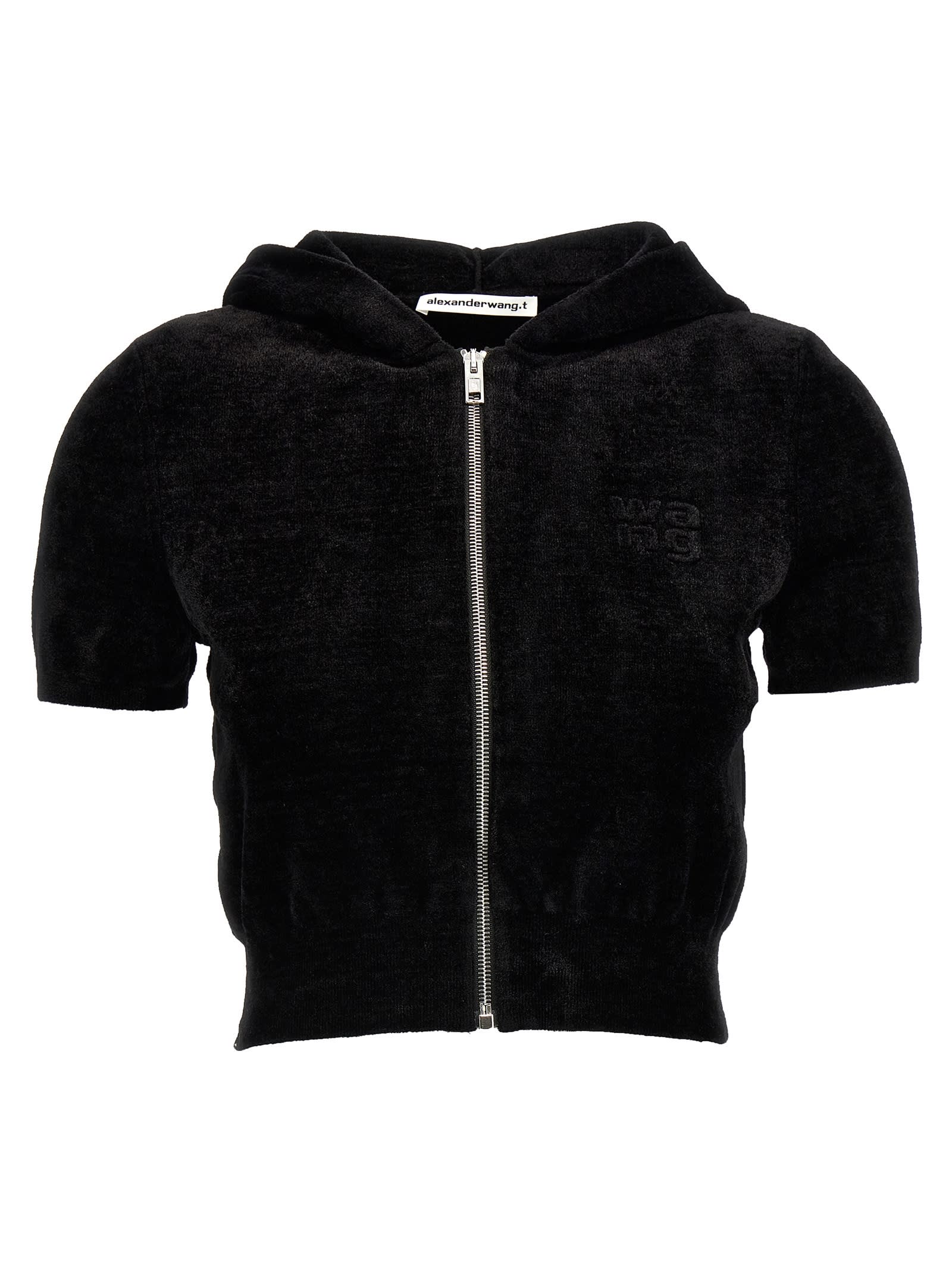 T by Alexander Wang Logo Chenille Cropped Hoodie