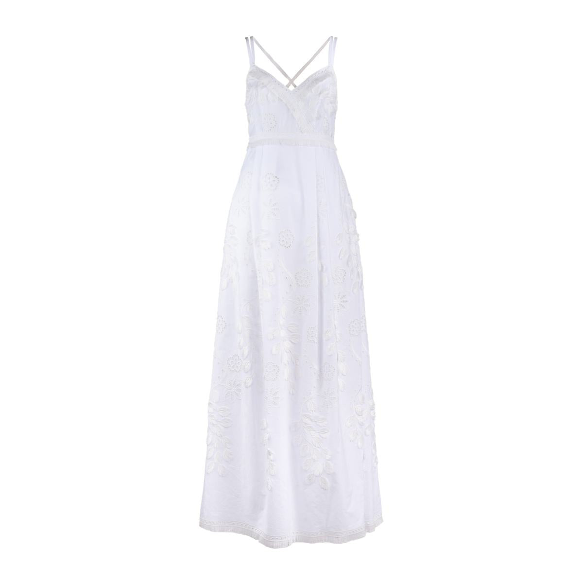 Alberta Ferretti 白色Sangallo交叉肩带连衣裙
