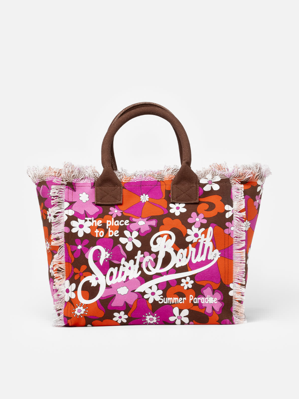 MC2 Saint Barth Cotton Canvas Tote Bag With Retro Flower Print