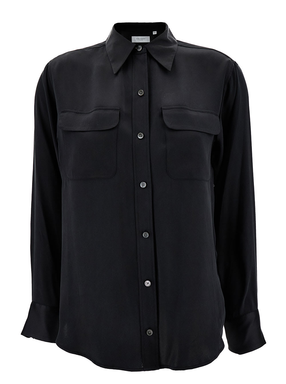 Equipment signature Black Shirt With Two Patch Pockets In Silk Woman