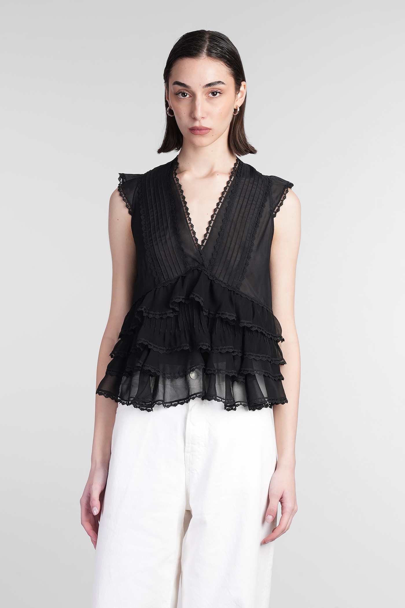 Alice + Olivia Blanche Topwear In Black Cotton