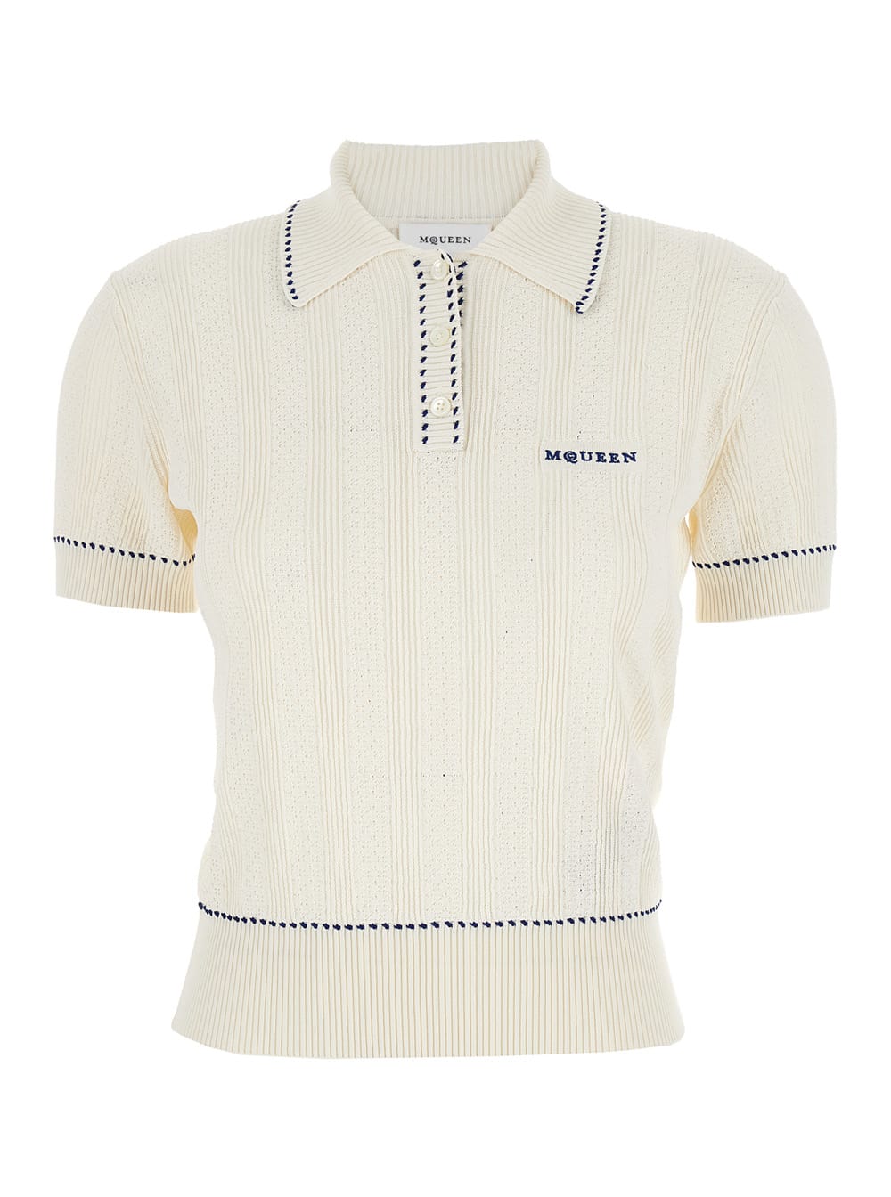 Alexander McQueen Ivory Viscose Blend Polo Shirt