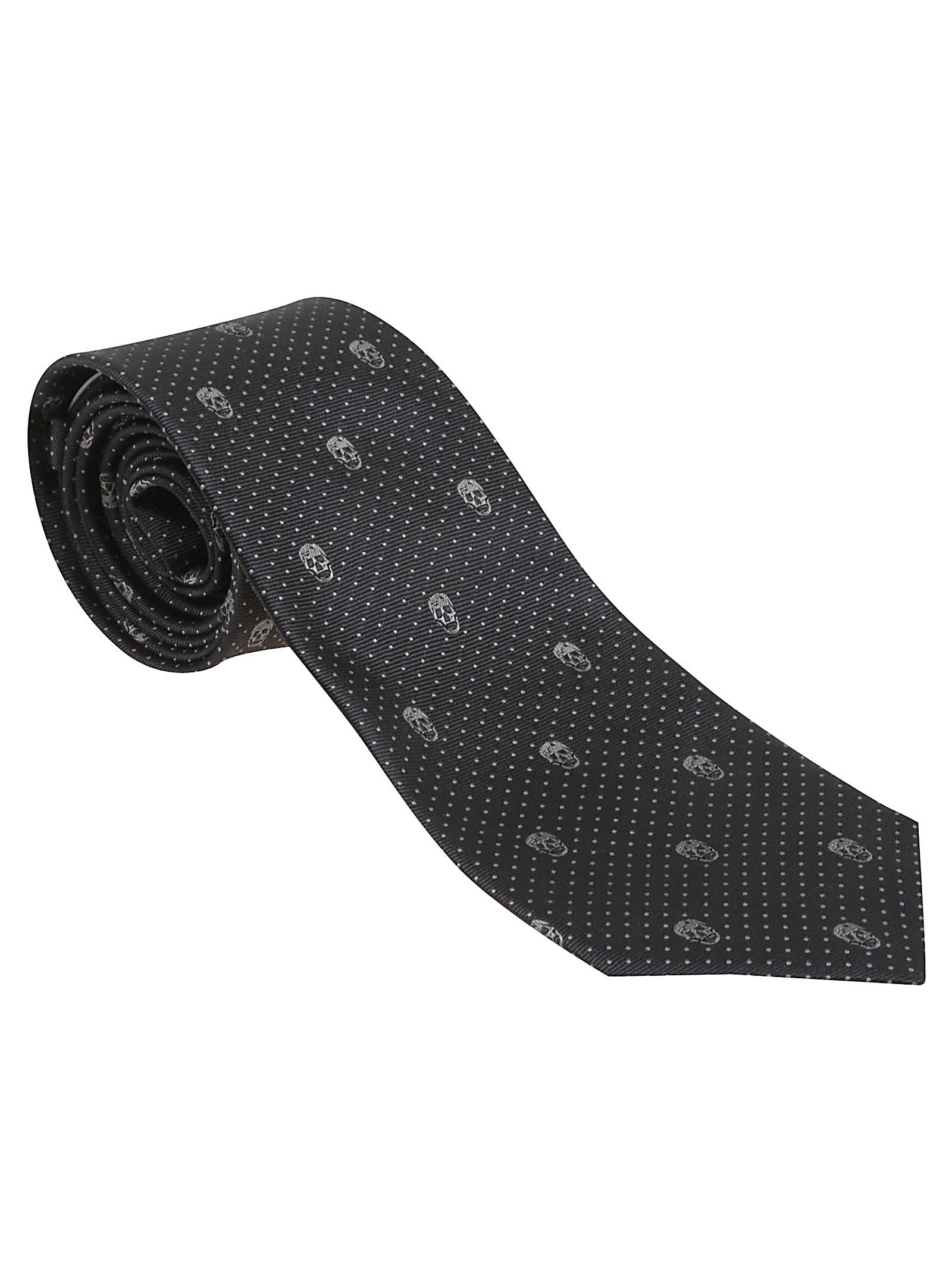 Alexander McQueen Grey Tie With Polka-dots And Skull In Silk Man