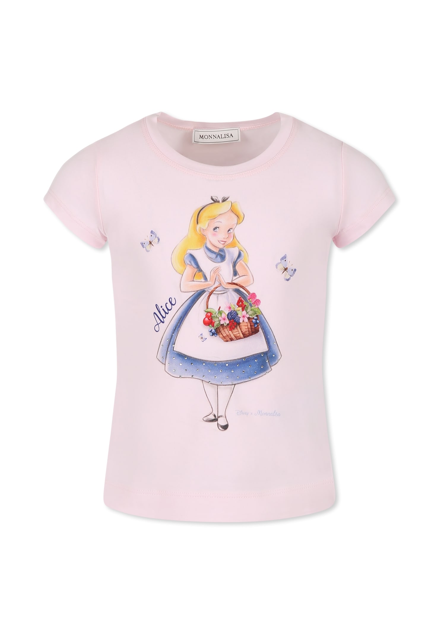 Monnalisa Pink T-shirt For Girl With Alice In Wonderland