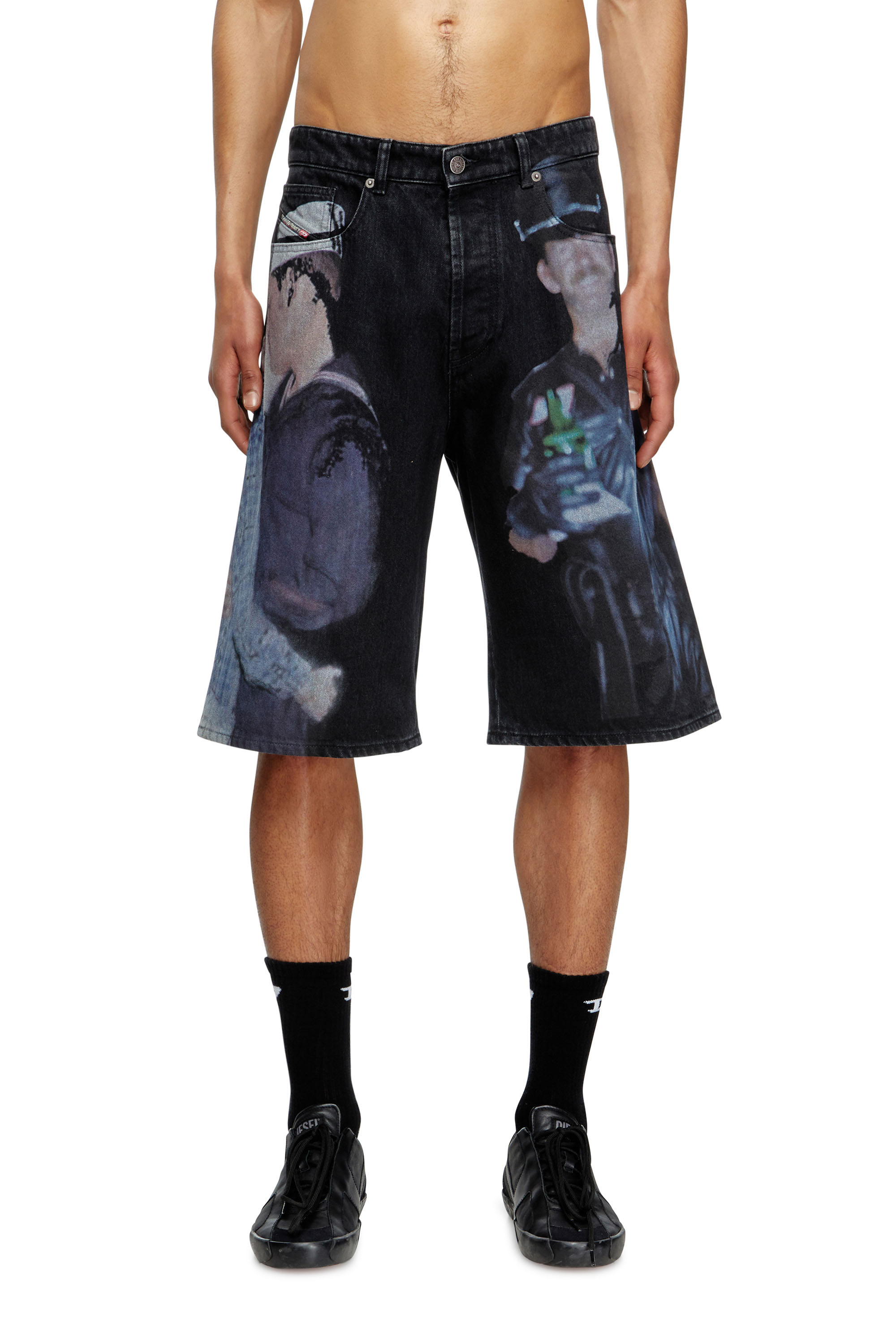 Diesel - Denim shorts with multicolour print - Shorts - Unisex - Black