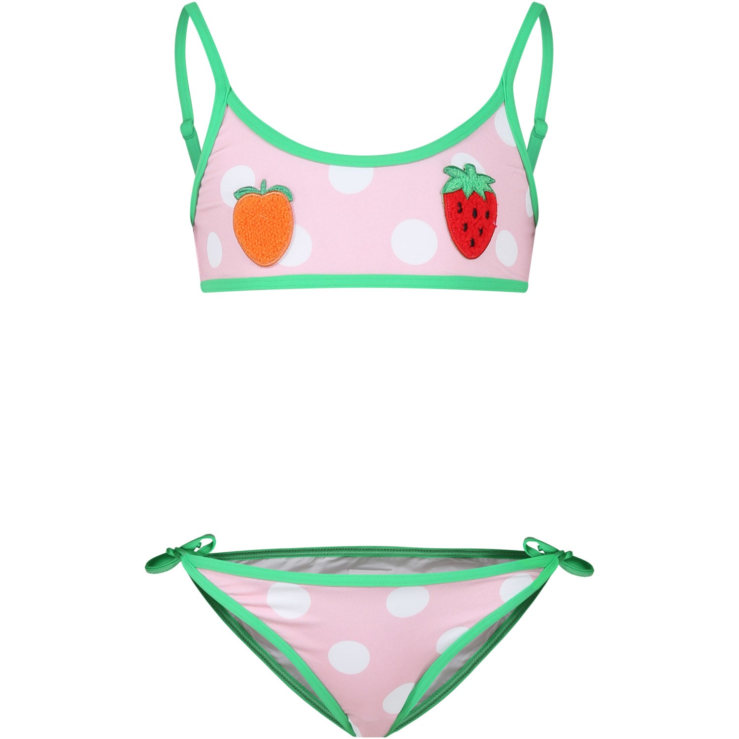 MC2 Saint Barth Pink Bikini For Girl With Frutits And Polka Dots