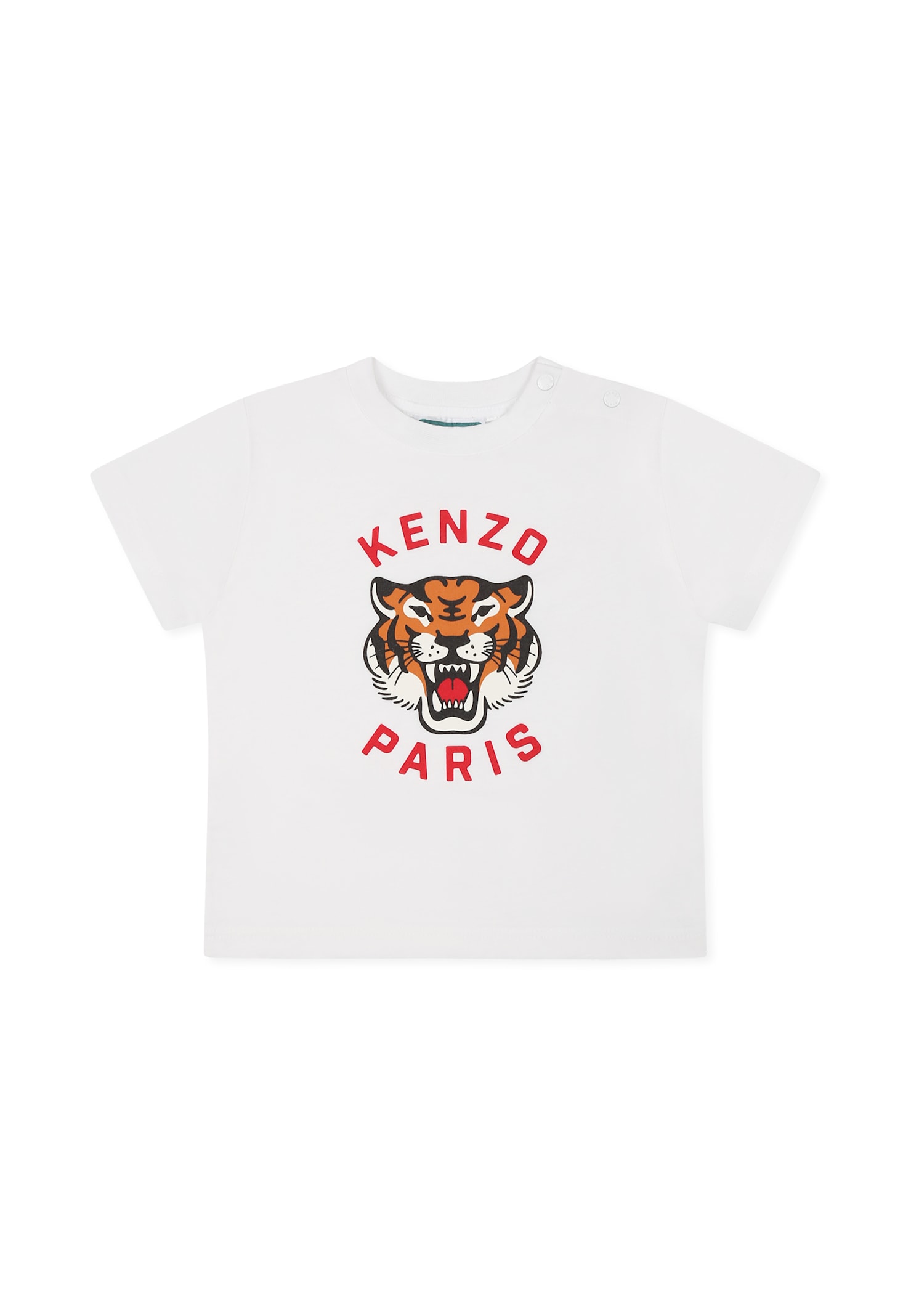 Kenzo Kids White T-shirt For Babykids With Tiger And Logo