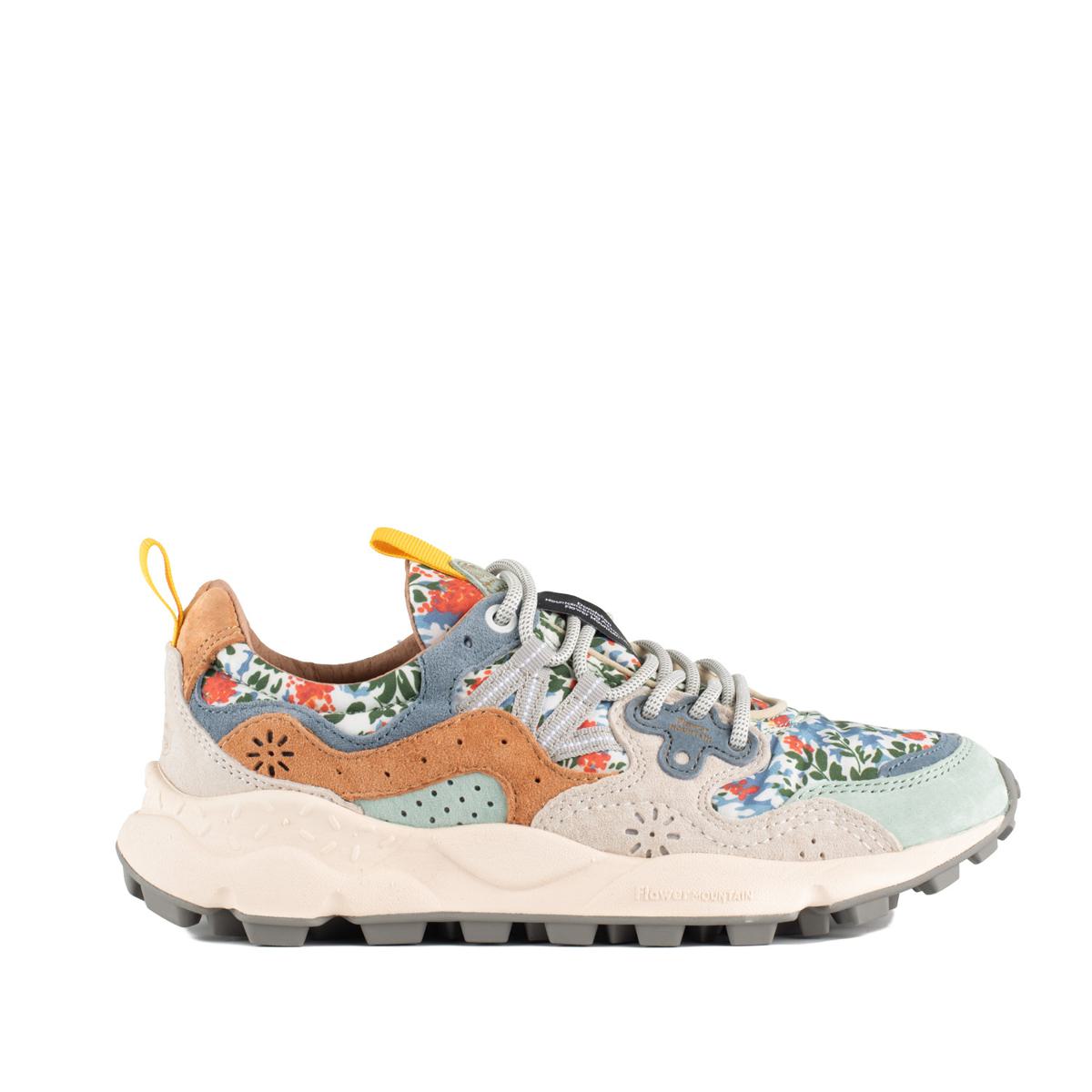 Flower Mountain Yamano 3 Sneakers In Suede And Floral-Print Technical Fabric