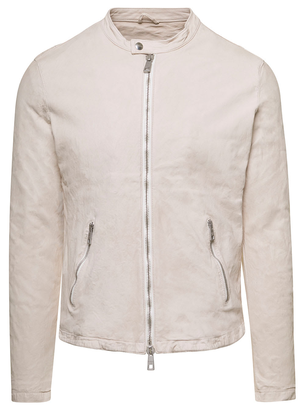 Giorgio Brato Beige Jacket With Two-way Zip In Leather Man