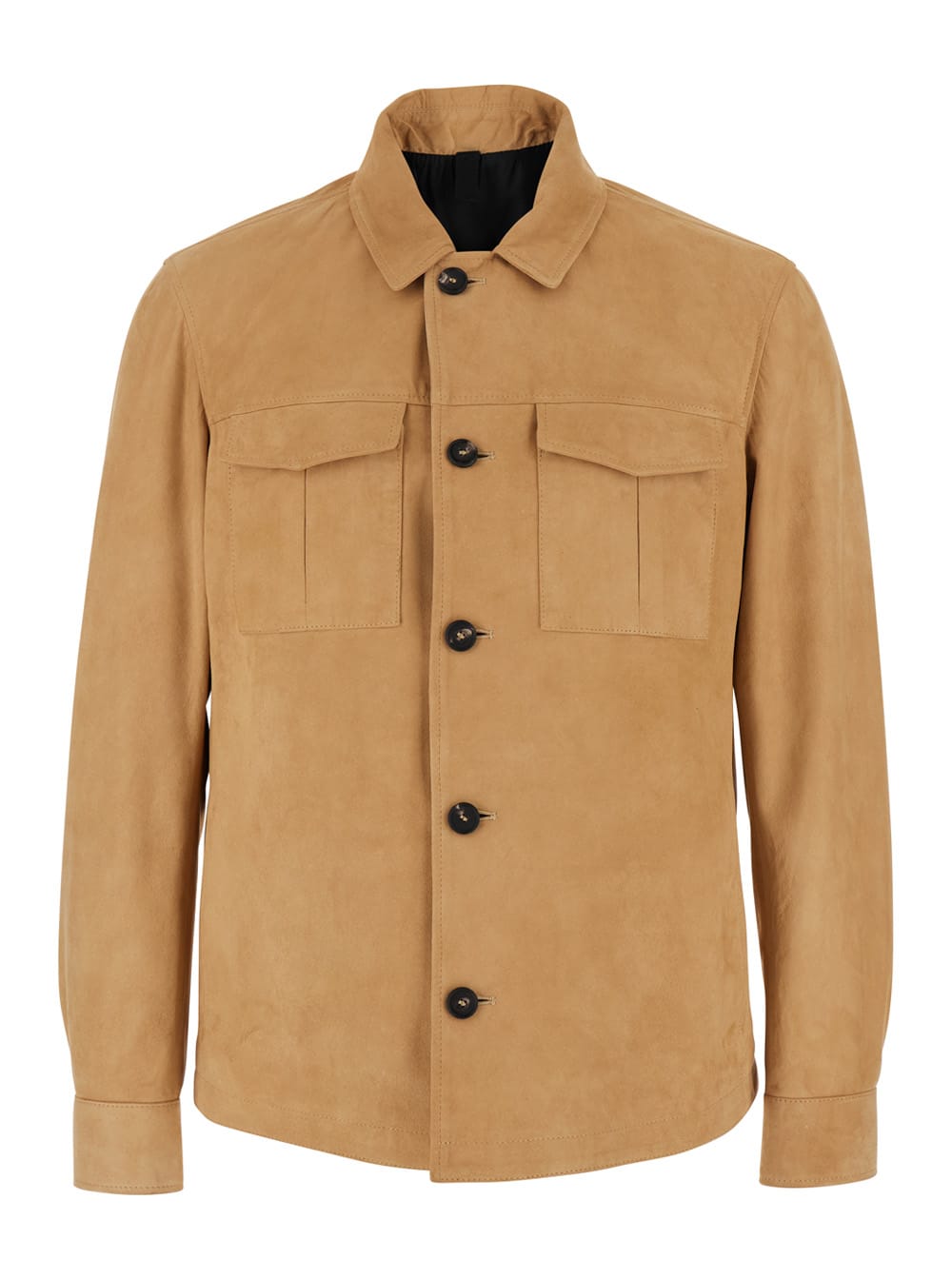 Tagliatore Beige Jacket With Classic Collar In Suede Man
