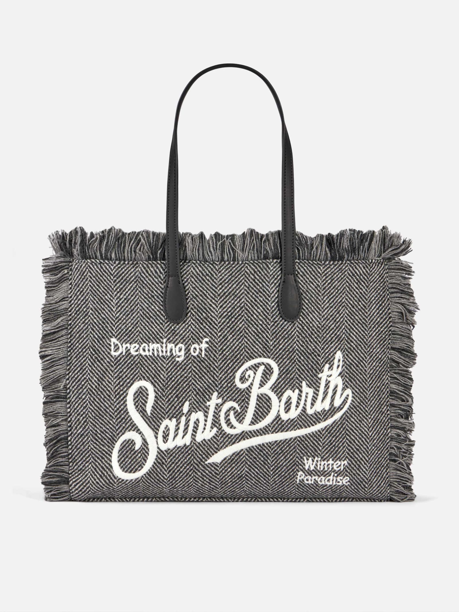 MC2 Saint Barth Donegal Vanity Fringed Shoulder Bag With Herringbone Pattern