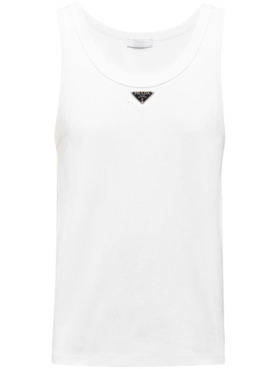 Prada Triangle-Logo Cotton Tank Top