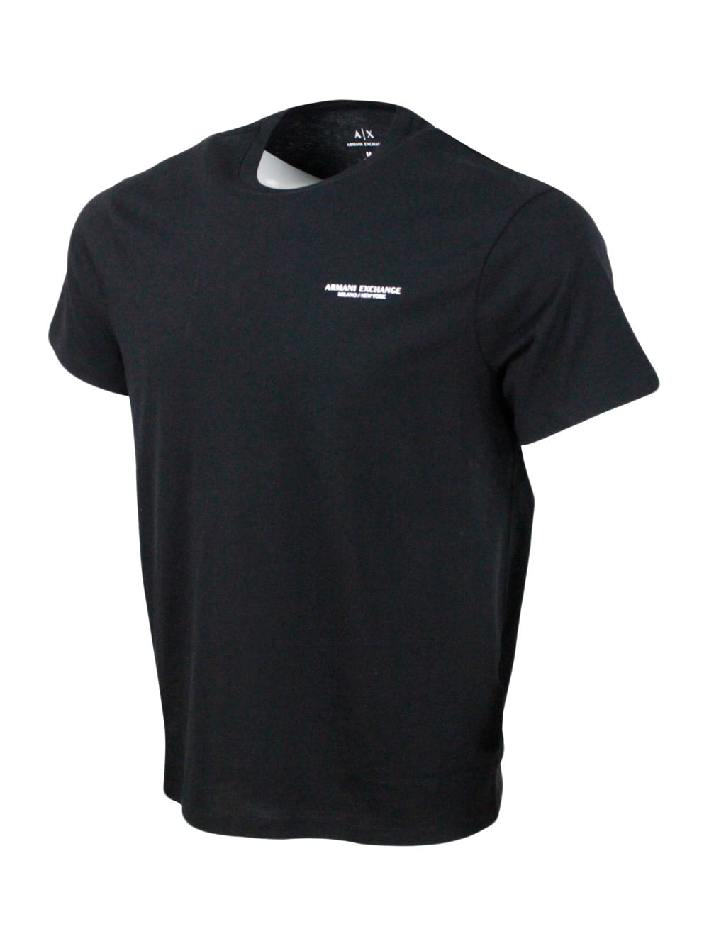 Armani Collezioni Short-sleeved Crew-neck T-shirt In Stretch Cotton Jersey With Logo Lettering On The Chest