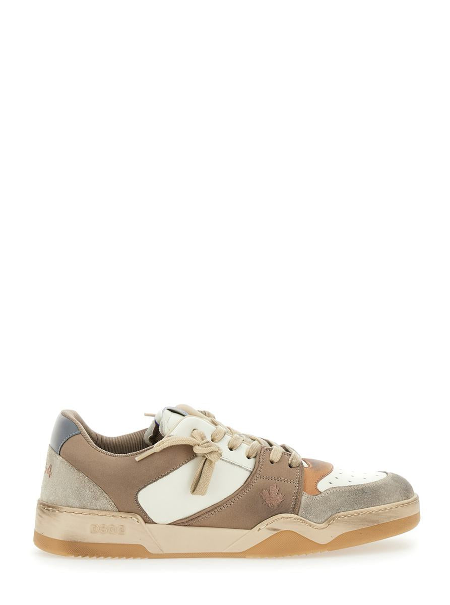 Beige Sneakers With Suede Inserts And Embossed Logo On The Side In Leather Man