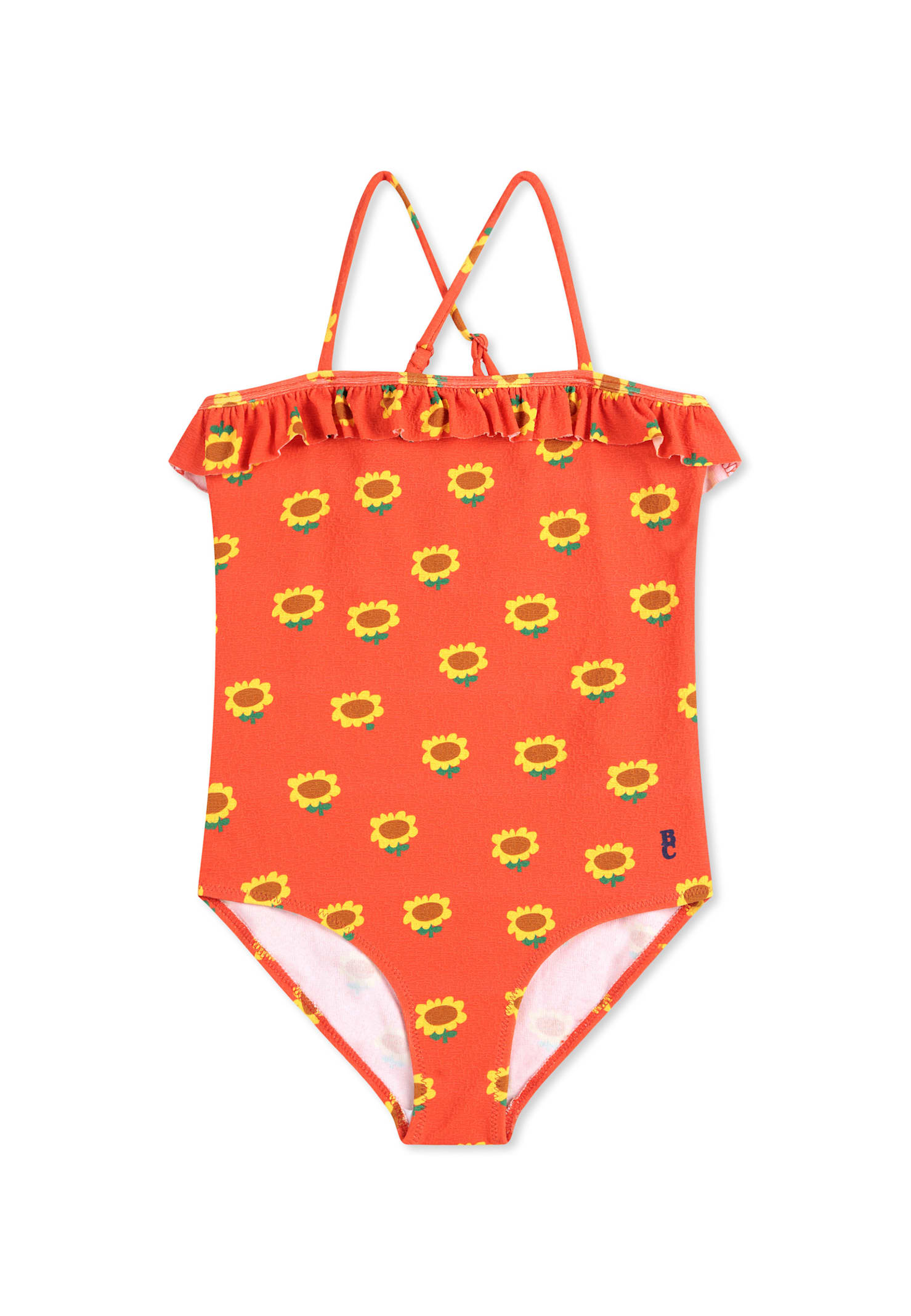 Bobo Choses Red Swimsuit For Girl With Sunflowers