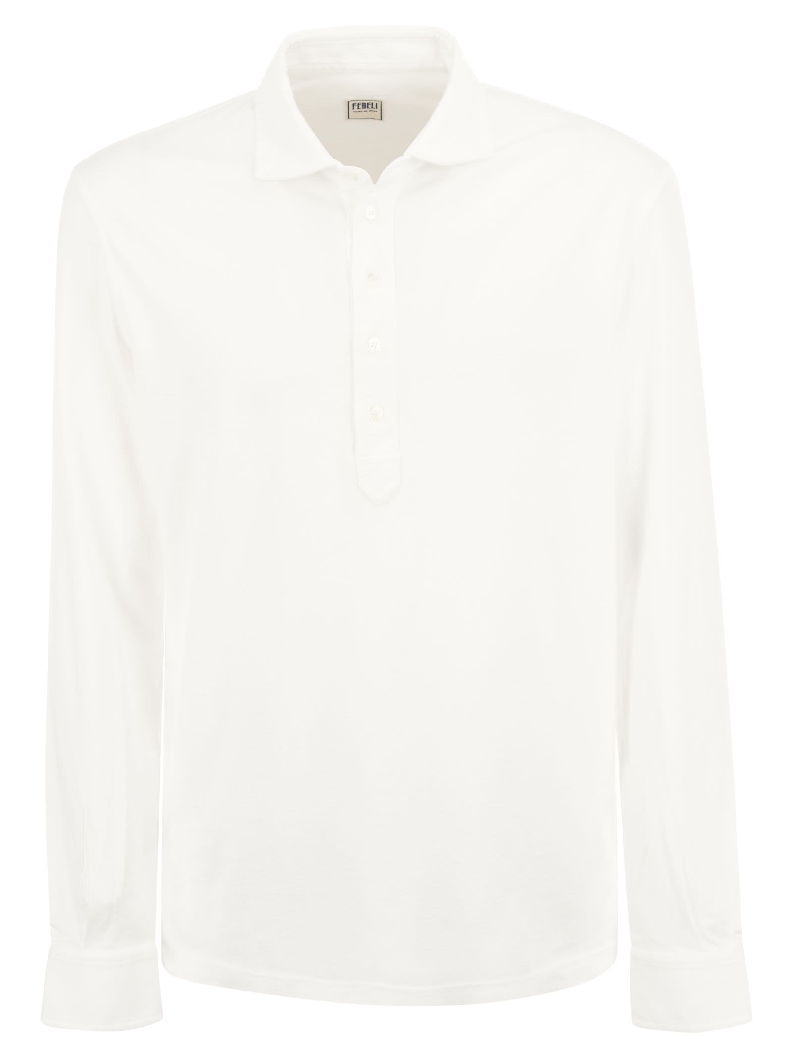 Fedeli Five - Long-sleeved Cotton Polo Shirt
