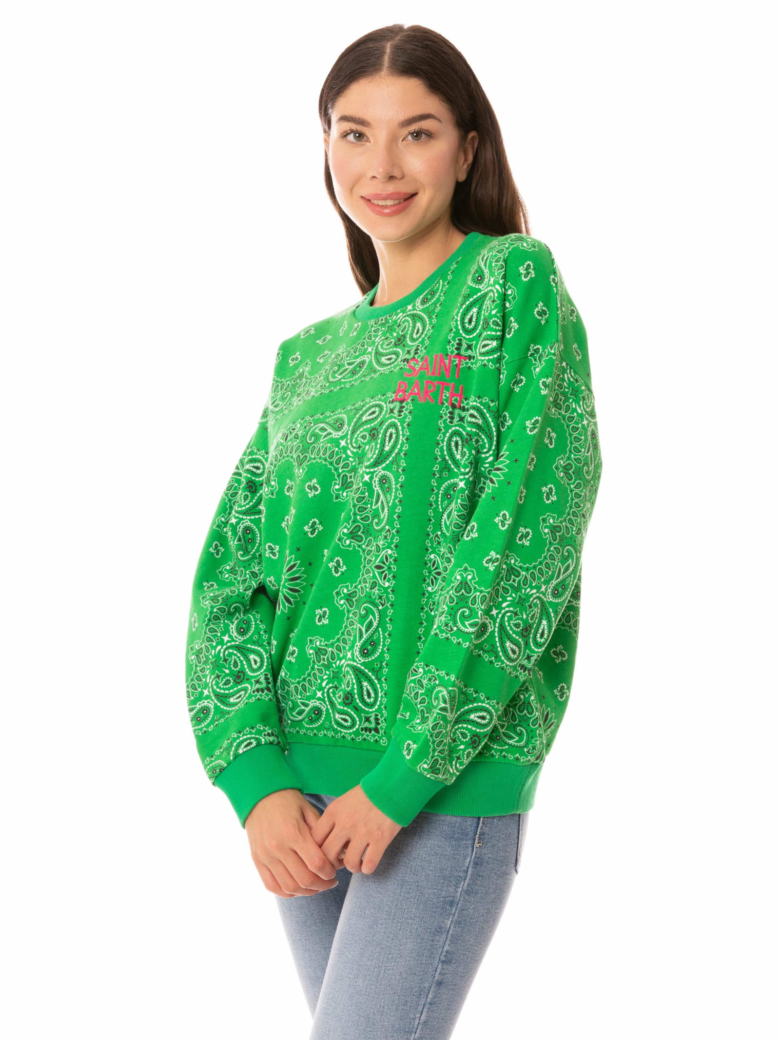 MC2 Saint Barth Woman Cotton Sweatshirt Stardust With Bandanna Print