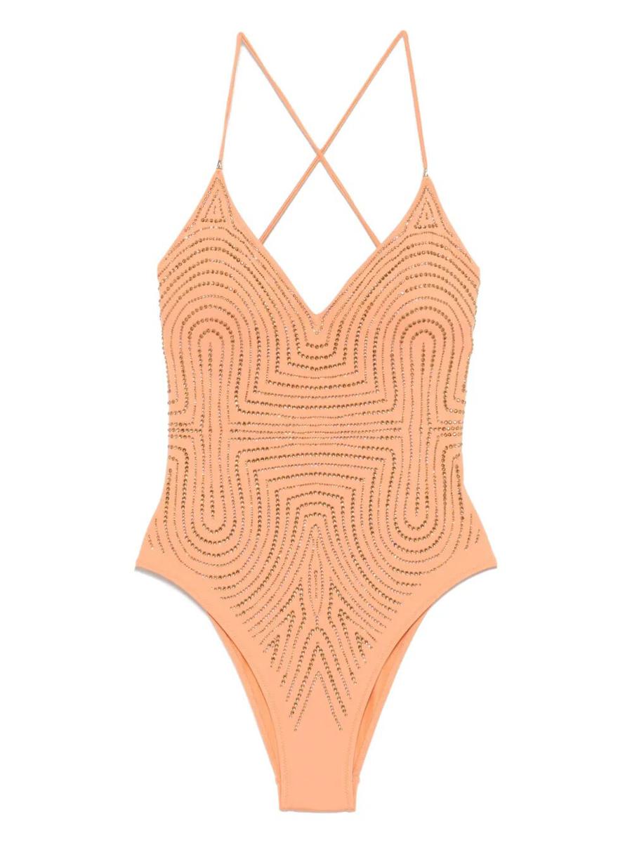 Pin Up Stars Solid Color One-Piece Swimsuit With Rhinestones Clothing