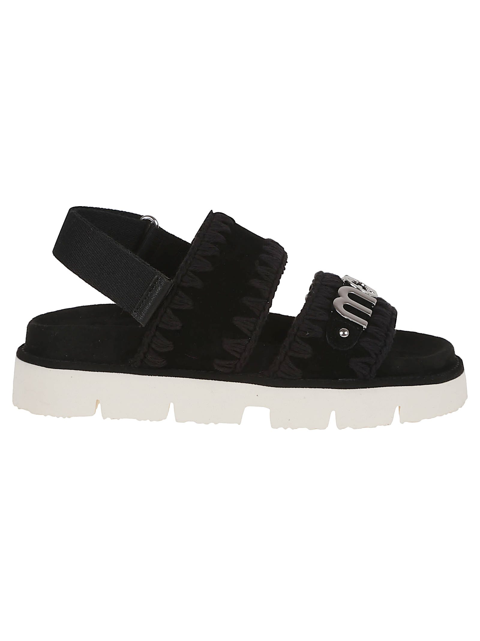 Mou Bio Sandal Flats In Black Suede