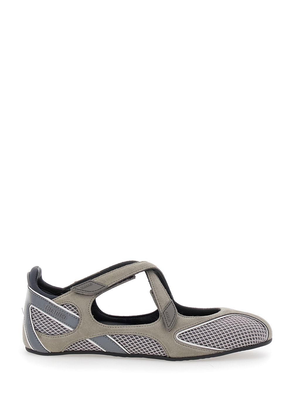 The Attico nomad Grey Ballet Shoes With Criss-crossed Straps And Mesh Panels In Tech Fabric And Suede Woman