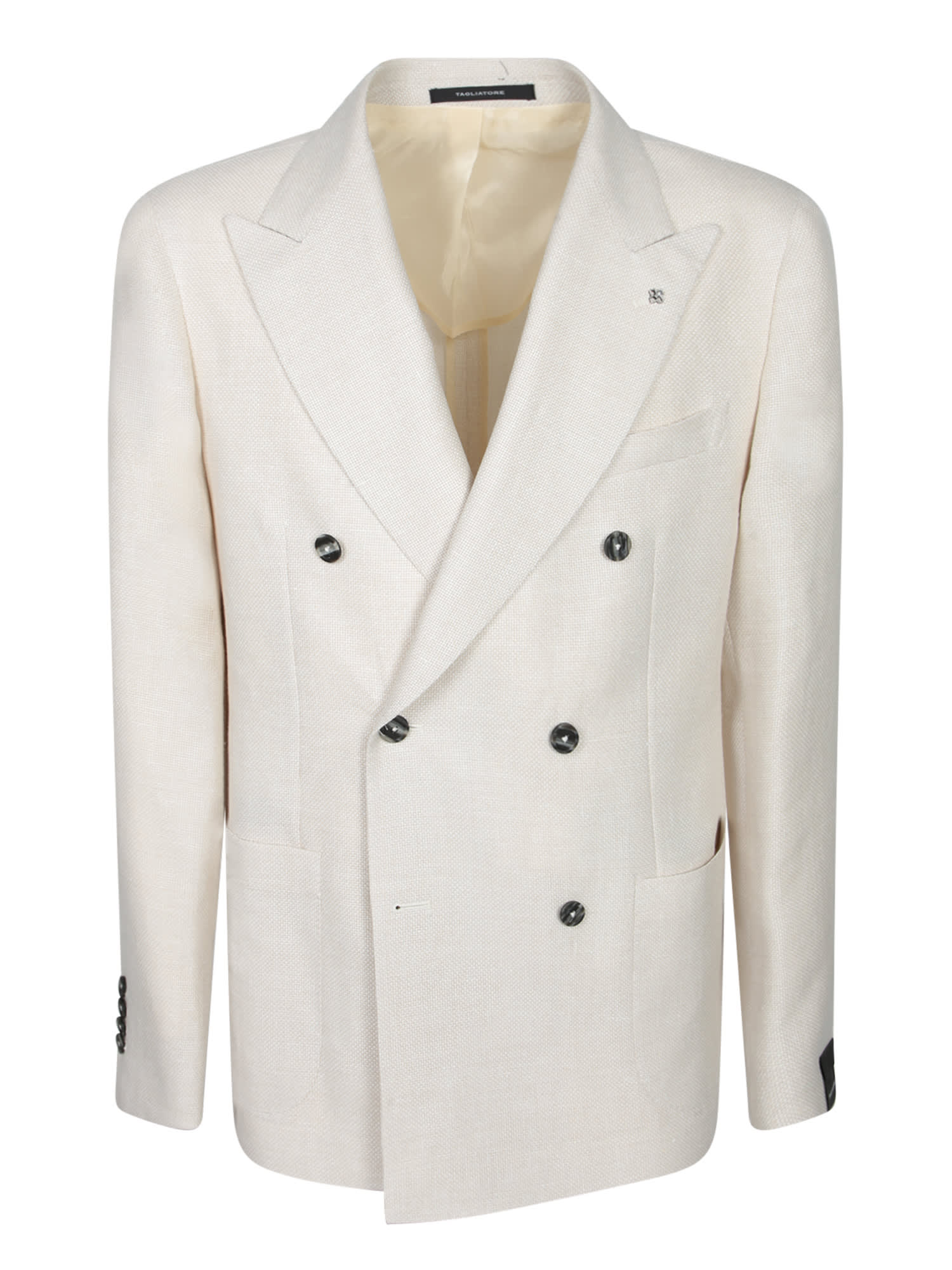 Tagliatore Cream Woven Double-breasted Jacket