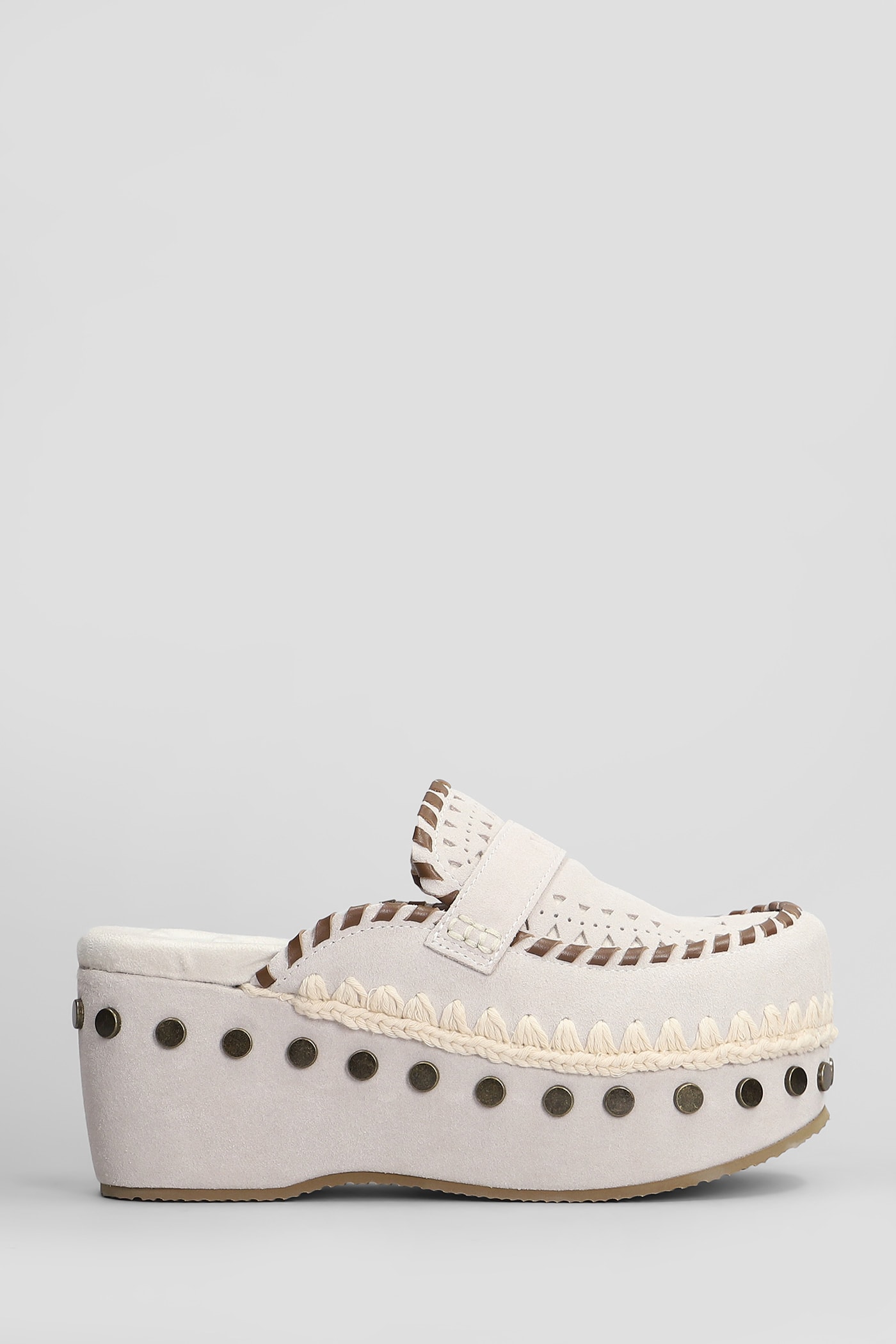Mou Clog Leather Slipper-mule In Grey Suede